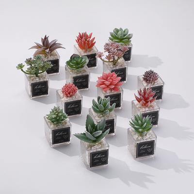 1 PC Simulation Mini Glass Flocked Succulent Potted Planter, Home Living Room Desk Office Ornament, Holiday Gift