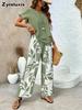 Damesmode Nieuwe Collectie Geprint Top Wijde Pijpen Broek Set