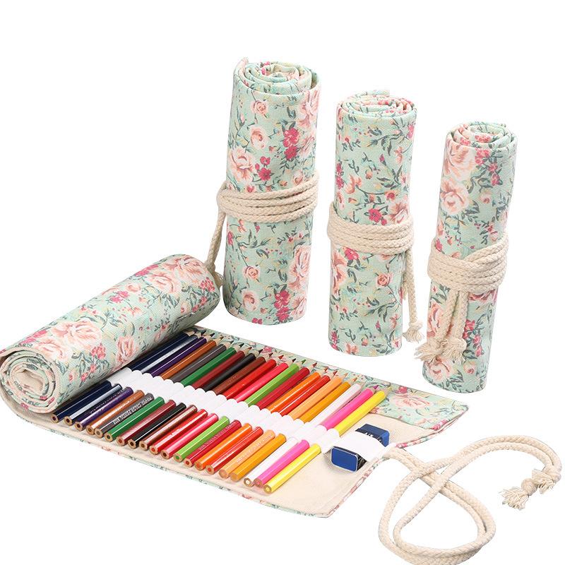 12/24/36/48/72 Hole Colorful Cloth Pencil Case Stationery Pencil Storage Bag Pencil roll School Student Supplies Paint Brush Bag