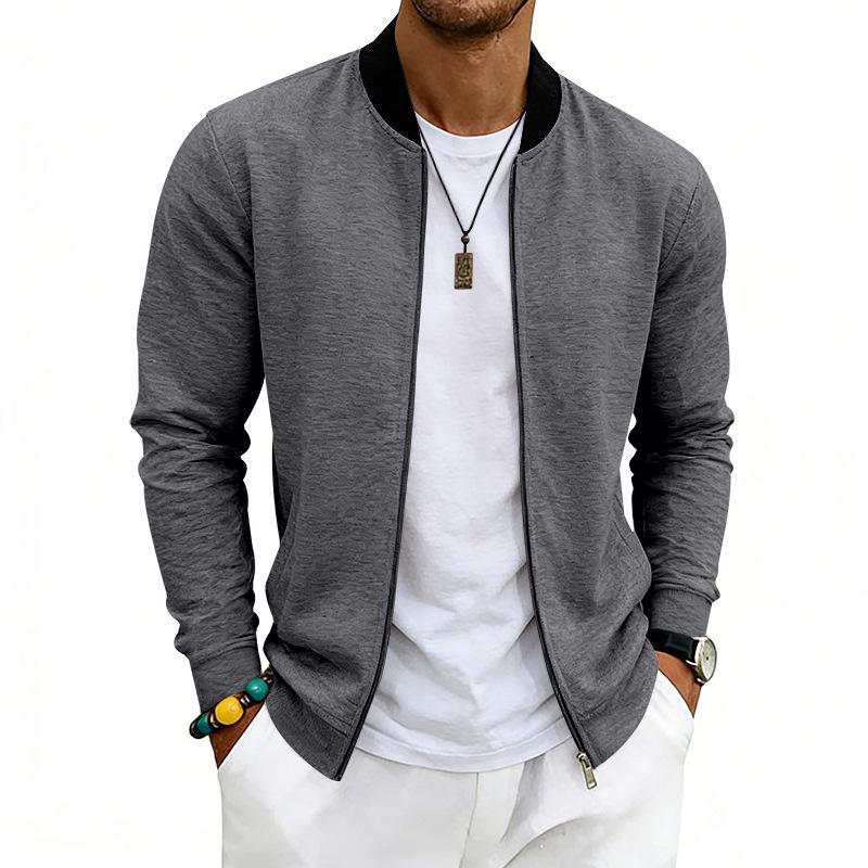Men's Spring-autumn Lightweight Retro Simple Flight Stand-up Collar Jacket Baseball Shirt Jacket Cardigan