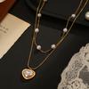 Design Temperament Versatile Love Collarbone Chain Double Pearl Necklace