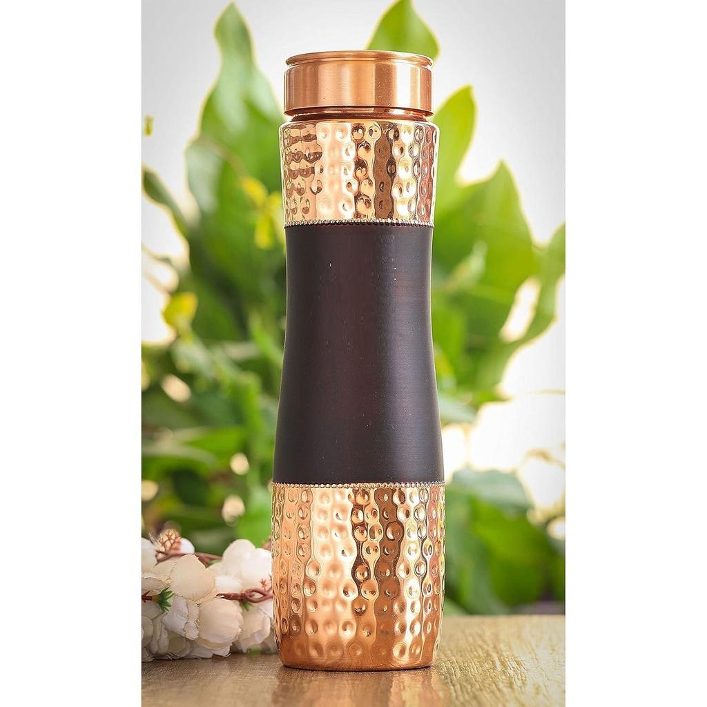 Copper Drinkware Black Silk Finish, Set of 2 Glass and 1 Bottle, Volume - Glass 320 ML, Bottle 950 ML