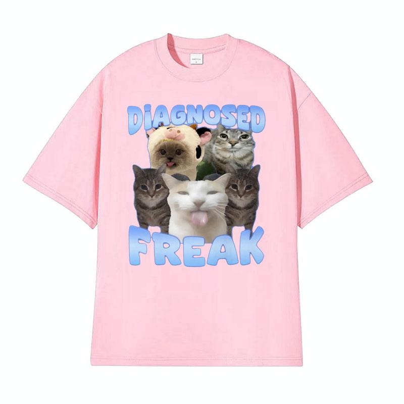 Diagnosed Freak Funny Watermelon Cat Meme Tshirt Men Womens Summer Streetwear Tee Shirt Fashion Oversized Cotton Humor T Shirt
