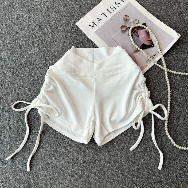 

European and American Sexy Fitness Yoga Drawstring Jump Steel Tube Dance Sports Shorts Women s Summer High Waist Hip Lifting Peach Hip Hot Pants White One size