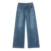 2026 New Style Women's High-Waisted Loose-Fit Straight-Leg Jeans with Rhinestone Detail and Narrow Wide-Leg Design