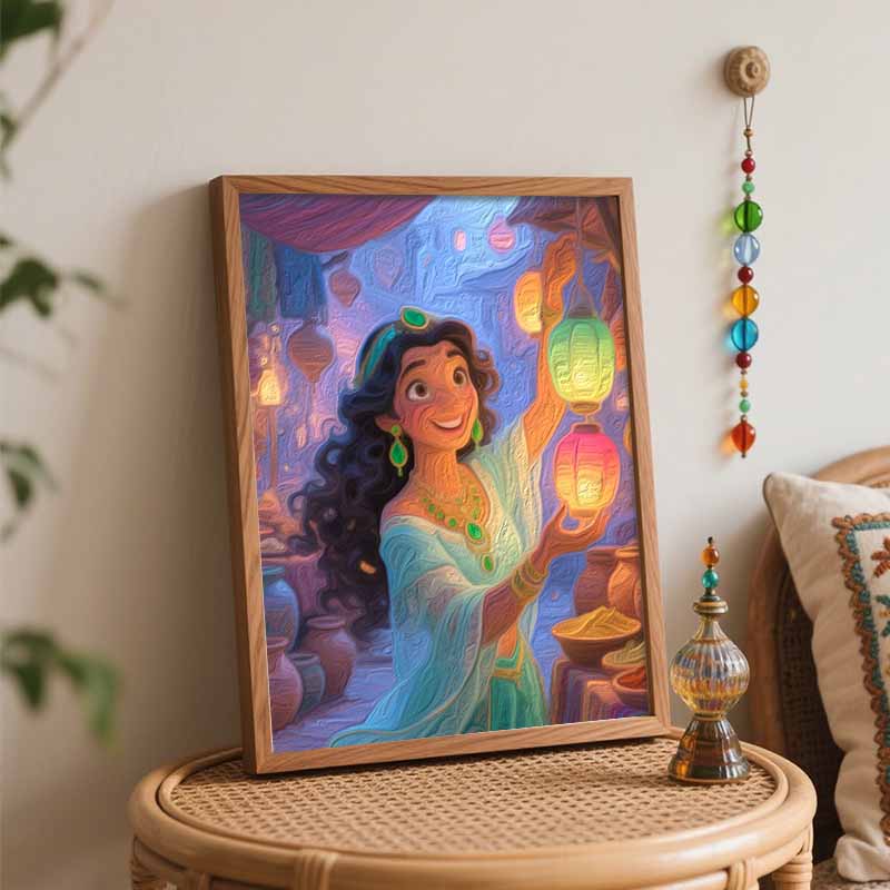 Disney Digital Oil Painting Art Kit Princess Lantern Market Handmade DIY Home Decor Gift