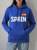 Spain Letter National Flag Printed Hoodies Women Winter Fleece Warm Sweatshirts Loose Pocket Pullovers Casual Womans Clothes