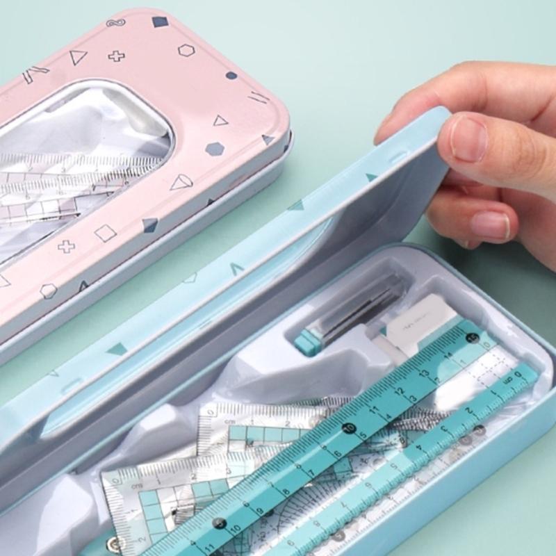 Multifunctional Drafting Tools Kits Including Compass Ruler Protractors Eraser For School Office Home Use In Organizers Box