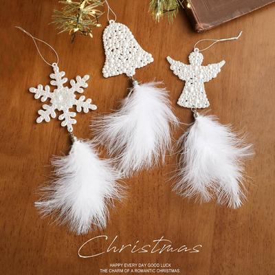Delicate Plastic Christmas Tree Feather Pendant Angel Snowflake Christmas Hanging Decoration Feather Elk Hanging Ornament Xmas