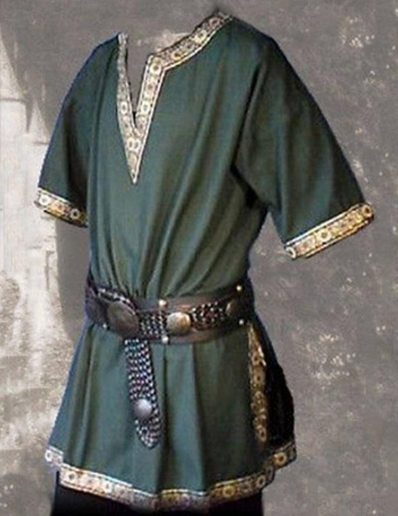 Chevalier Celtique Médiéval Renaissance 17ème Siècle Chemise Nordique Vintage Cosplay Performance Mascarade LARP Chemise à Manches Courtes S black