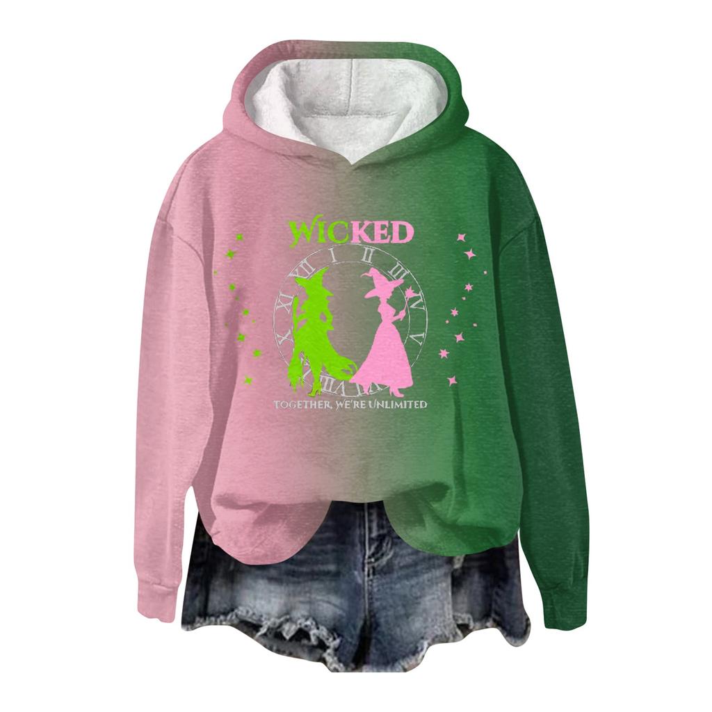 Women's Fashion Witch Print Hooded Pullover Sweatshirt