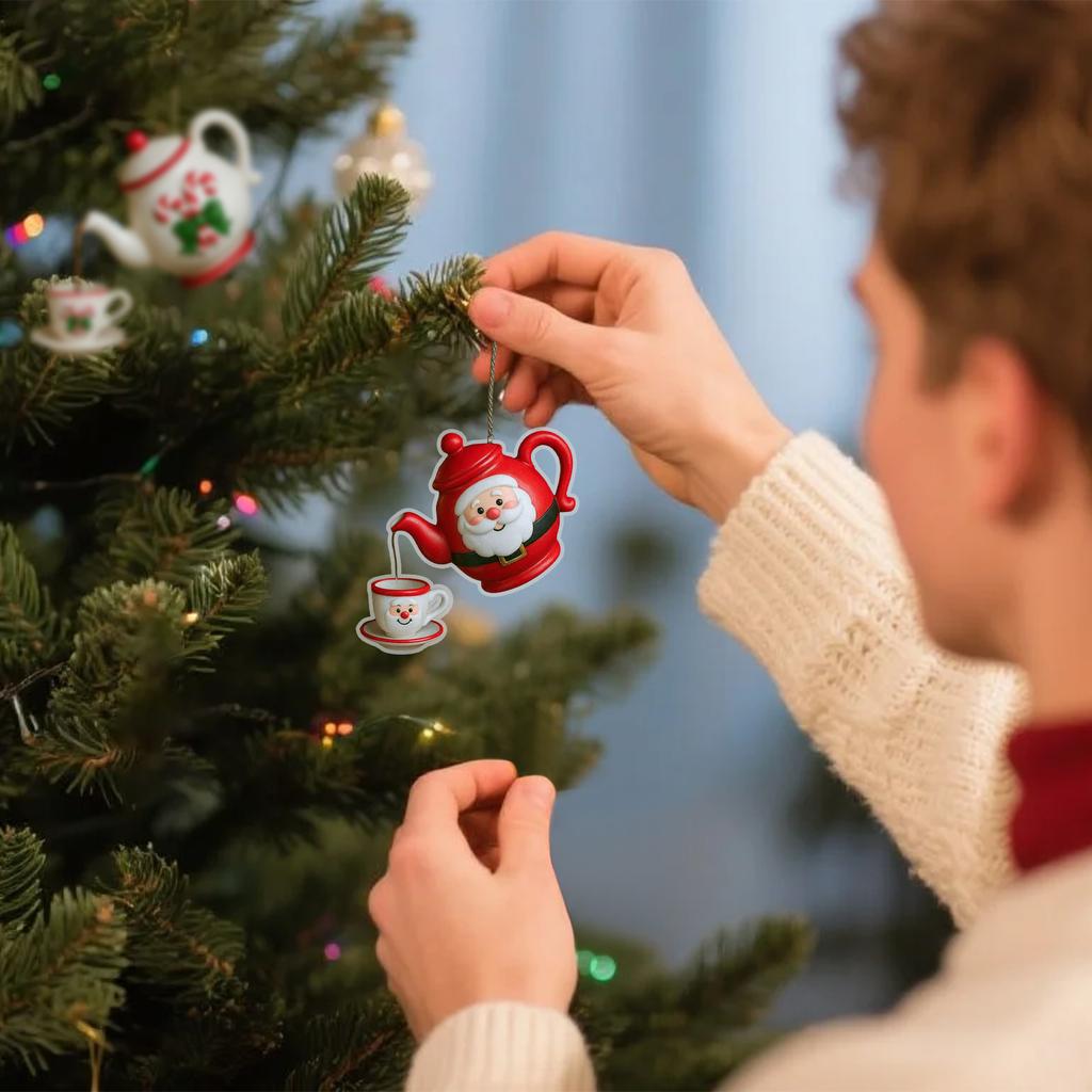 2D Acrylic Christmas Teapot Decorative Pendant Is Suitable For Holiday Decoration And Is A Gift For Tea Lovers