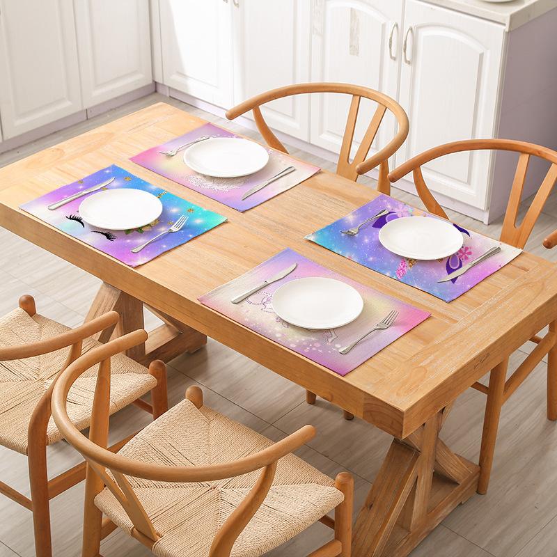 Nordic INS Cartoon Unicorn Linen Tables Mat Non-slip Heat Resistant Placemat For Table Drink Cup Coaster Kitchen Accessories