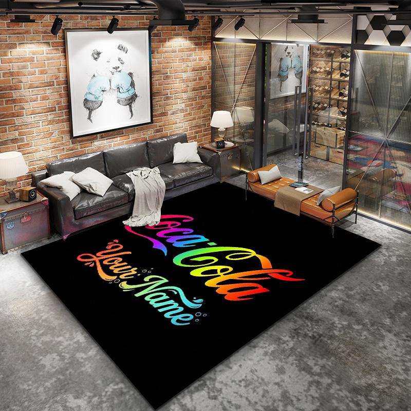 Coca Cola Rainbow Custom Name Carpet Rug For Living Room Bedroom Home Sofa Decoration Kids Play Nonslip Floor Mat