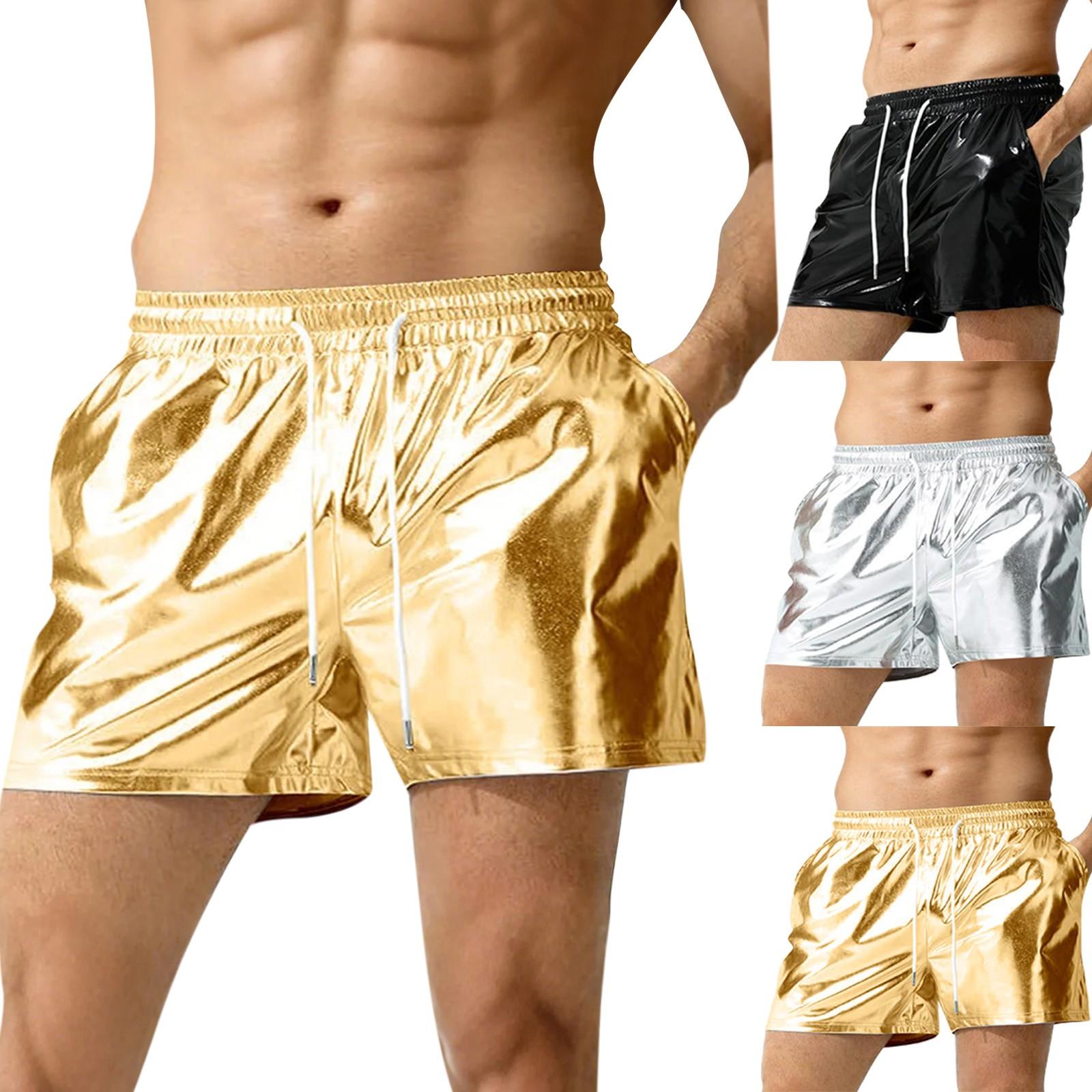 

Men s Bright Leather Shorts Casual Shorts Beach Casual Pants XXL чорний