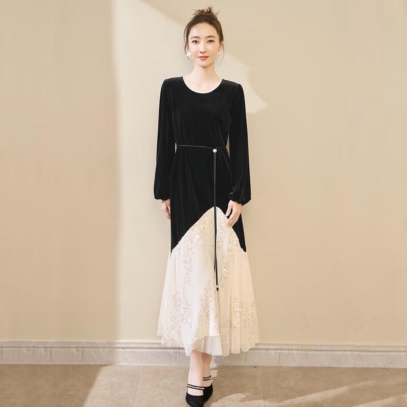 

Платье А-силуэта из бархата и сетки с пайетками в стиле знаменитостей S