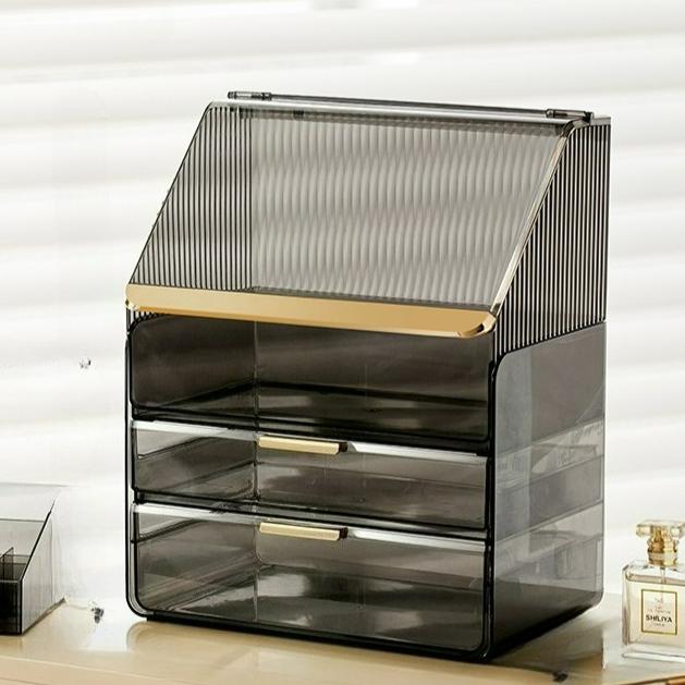 Large Capacity Makeup Organizer with 3 Drawers, Acrylic Cosmetic Storage Box for Vanity Table, Clear Skincare & Perfume Display