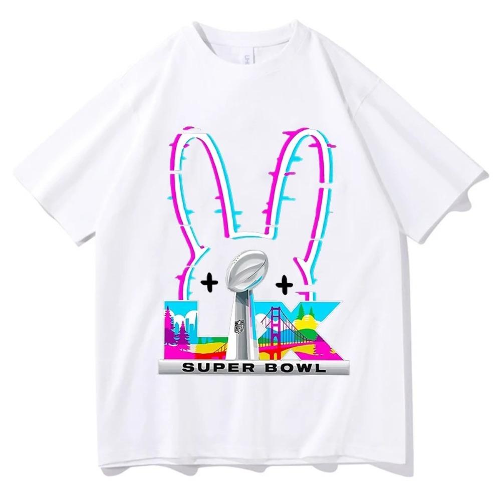 

Суперфутболка Bad Bunny Super Bowl LIX 2026 Неоновый кролик Оверсайз, Графическая футболка NFL Сан-Франциско, Повседневный топ унисекс 4XL