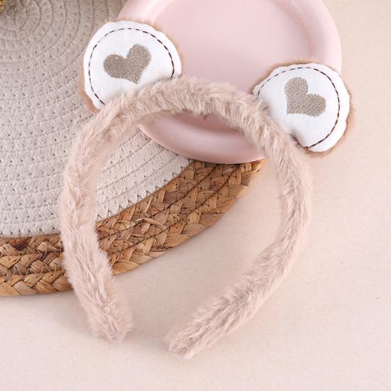 Hair Hoop Toothed Anti-Slip Plush Headband with Bear Ears Decor Fluffy Elastic Face Washing Makeup Hairband