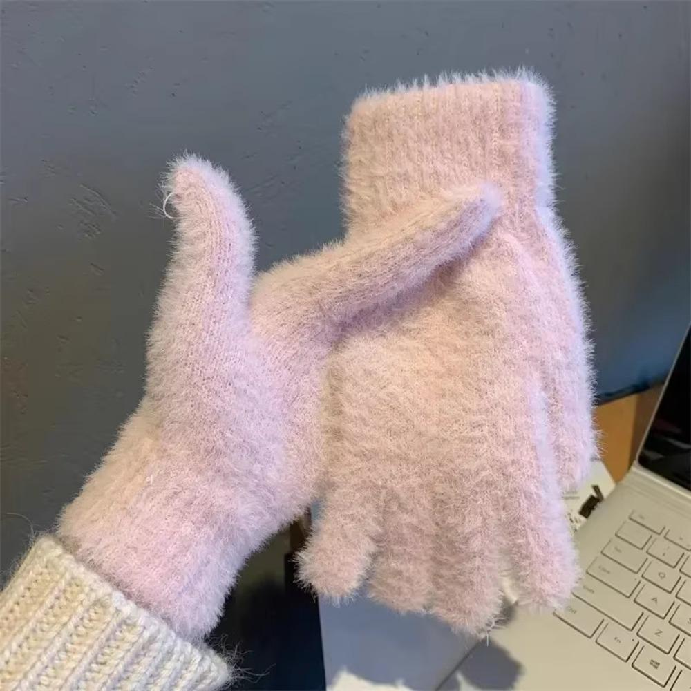 Gants Épais et Fourrés Résistants au Froid Gants Cinq Doigts Gants Tendance en Velours de Vison Hiver