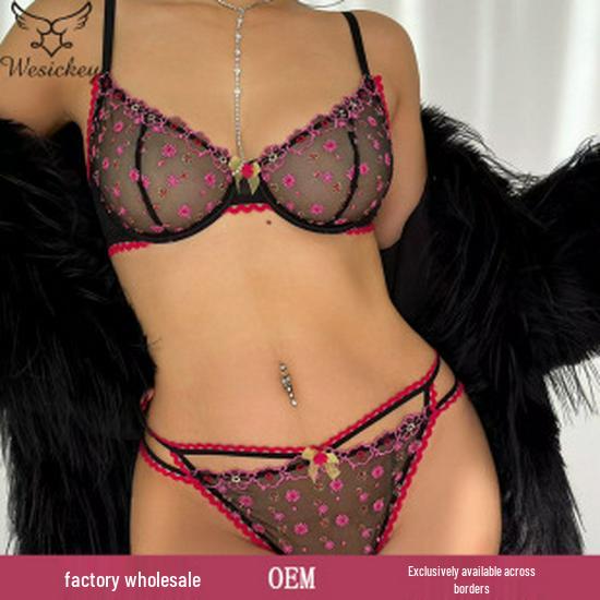 French Summer Mesh Lingerie Set: Ultra-Thin Anti-Sagging Bra for a Sleek Look