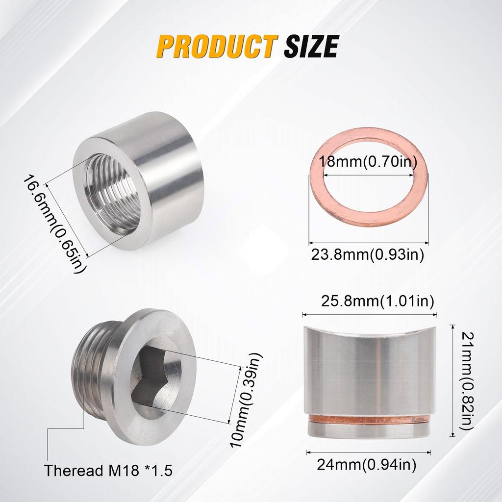 Oxygen Mounting Bungs and Plugs Adapter M18X1.5 Weld Stainless Steel O2 Oxygen Sensor Bung Flat Or Notched Style Or 30 45 Degree