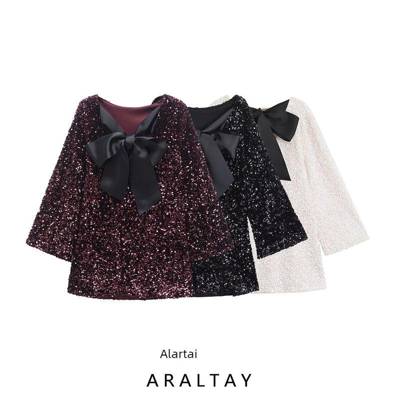 Araltay New Arrival Fashion Style Women's Clothing Fashion All-Match Casual Minimalist Sequin Bows Short Dress