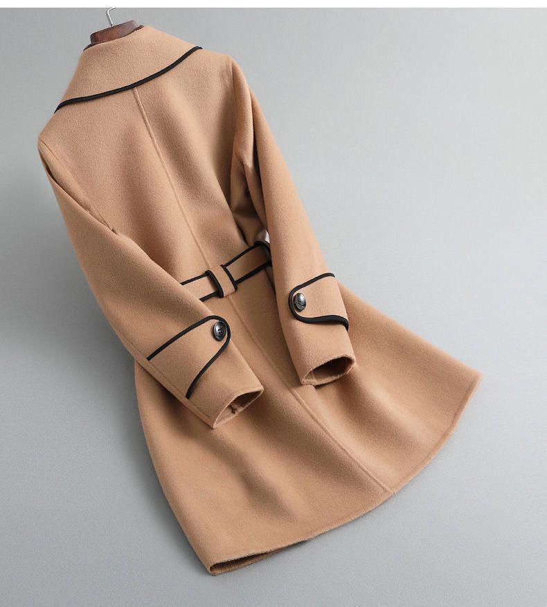 Korean Style Women's Slimming Imitation Cashmere Wool Coat - Color Block Mid-Length for Autumn and Winter