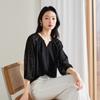 French V-neck Seven Quarter Sleeved Cut Flower Shirt for Women