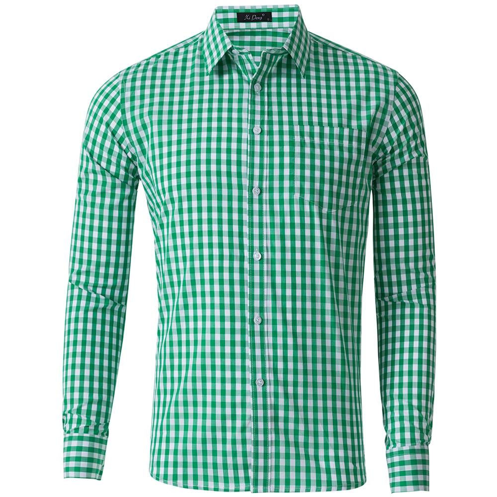 Casual Klein Geruit Strijkarm Shirt Grote Maat Lange Mouw Herenshirt Herenshirt