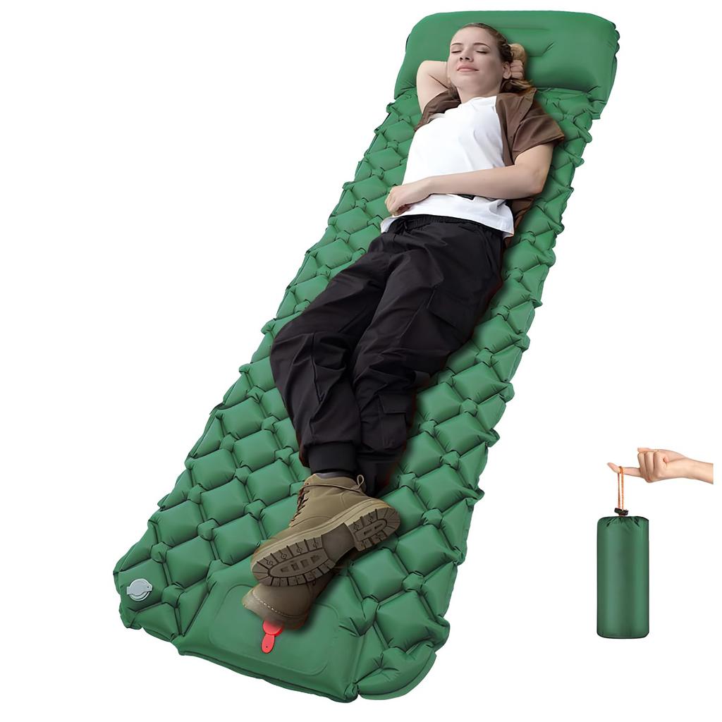 Ultra-Light Inflatable Camping Sleeping Pad with its Built-in Foot Pump and Pillow - Hiking pad, Backpacking Pad
