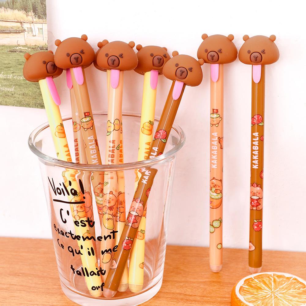 Cute Capybara Erasable Ballpoint Pen, Student Cartoon Magic Eraser Water Pen, High-Aesthetic Capybara Writing Stationery
