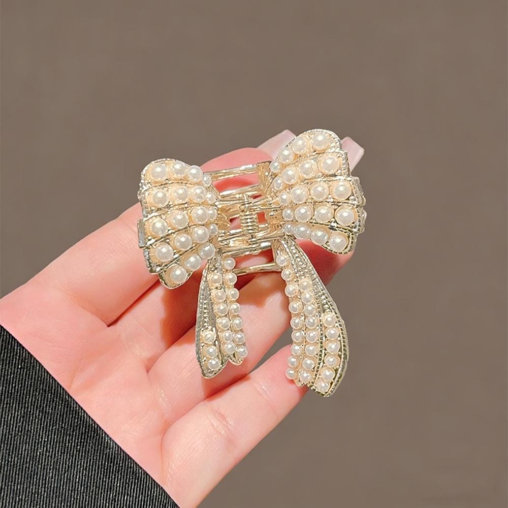 1pc Pearl Bow Hair Claw Pearl Accents Gold Details Elegant Design Special Events Daily Looks Charming Sophisticated Accessory