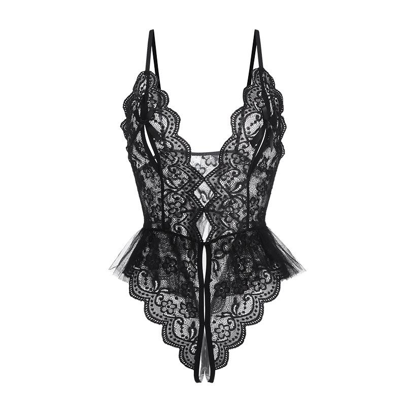 Women’s Sexy Lace Sheer Bodysuit Sweet Pure Style Backless Open-Crotch Lingerie