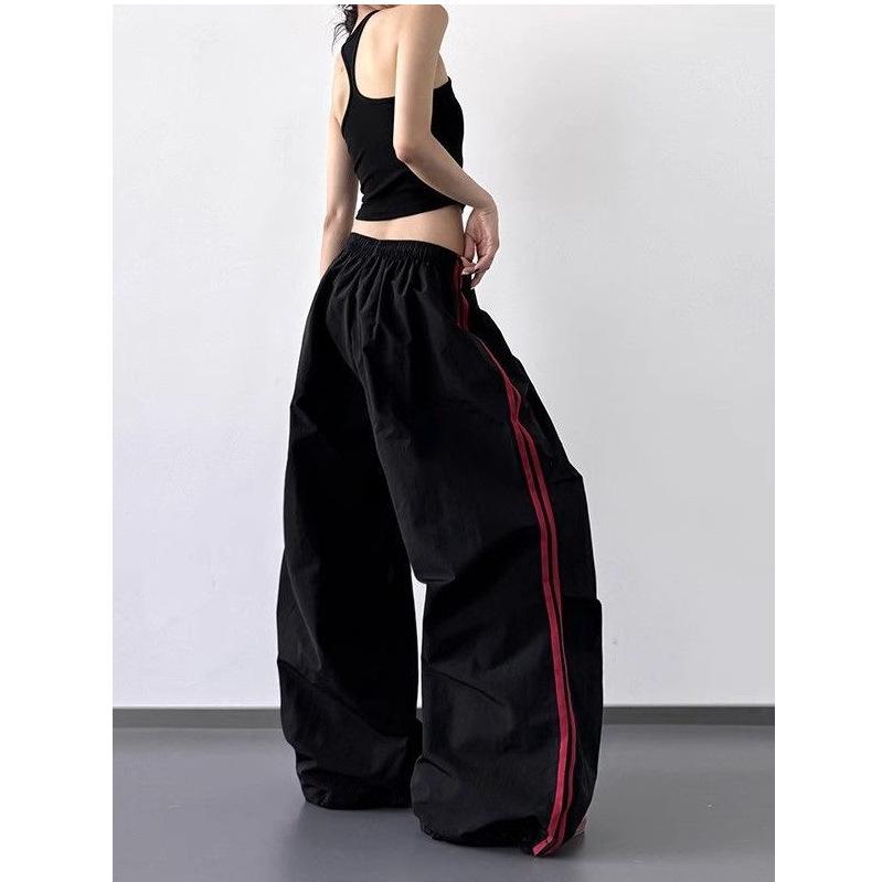 American retro summer new quick-drying overalls splicing loose sports and leisure thin Spice Girl trousers paratrooper women