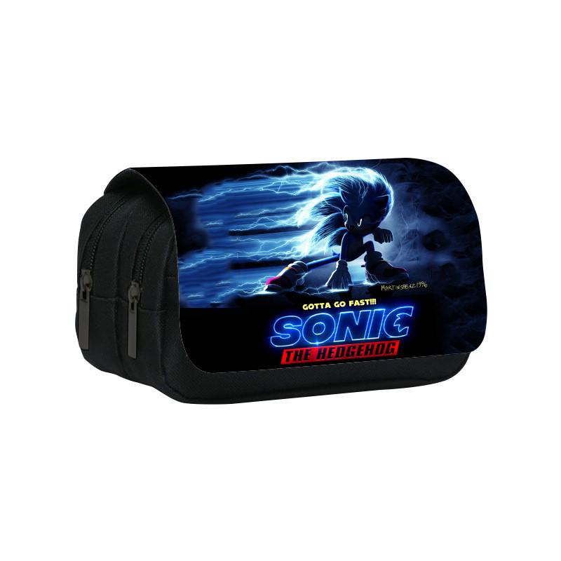 Sonic Pattern Double Layer Flip Cover Stationery Storage Pencil Bag For Students And Office Use