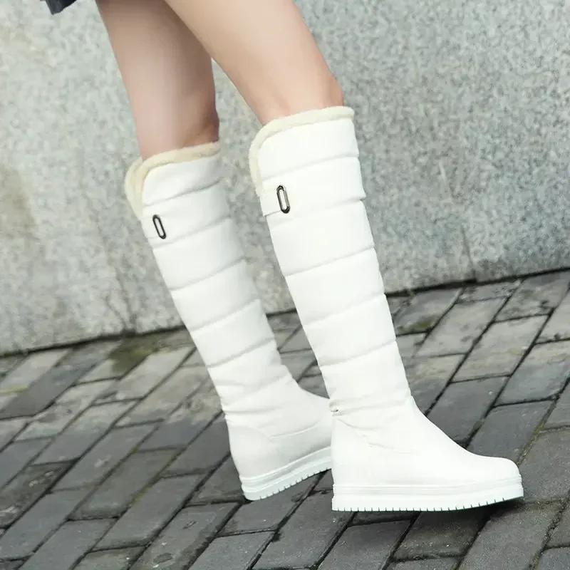 Winter Warm Plush Knee High Boots Women Comfy Flat Heel Snow Boots Slip On Platform Woman Long Boots Shoes Black Pink White 2025