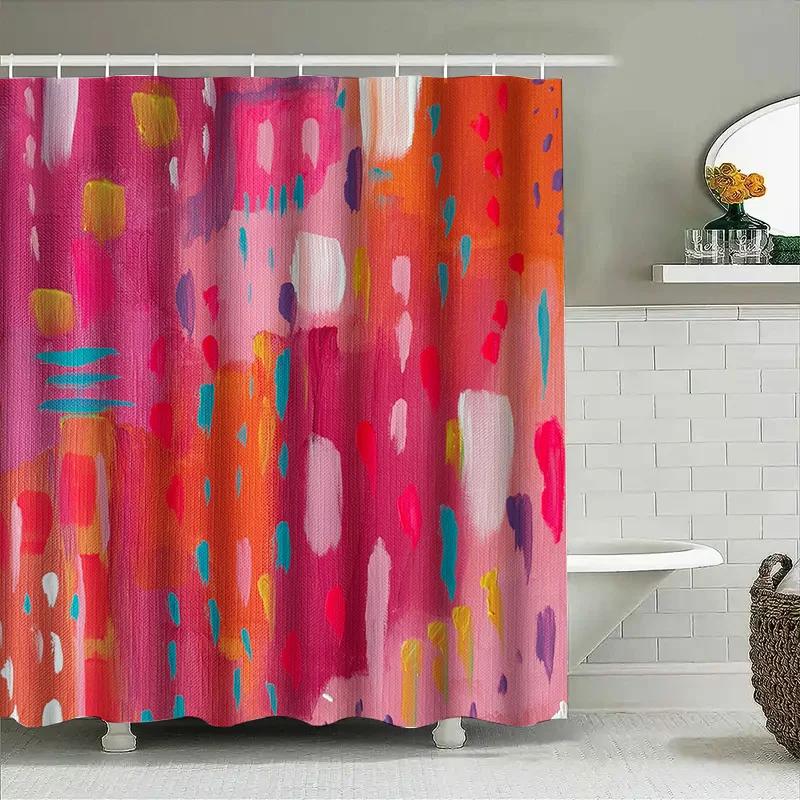 Bright Colorful Shower Curtain Pink Orange Blue Red Abstract Art Print Bathroom Liner Waterproof Decor Home Accessory