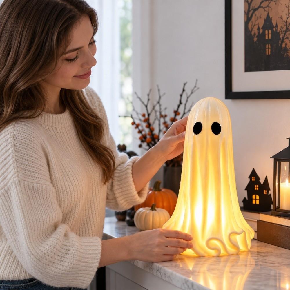 Light Up Halloween Lamp Glowing Ghost LED Ghost Figurine Decoration Ghost Lamp  Festival