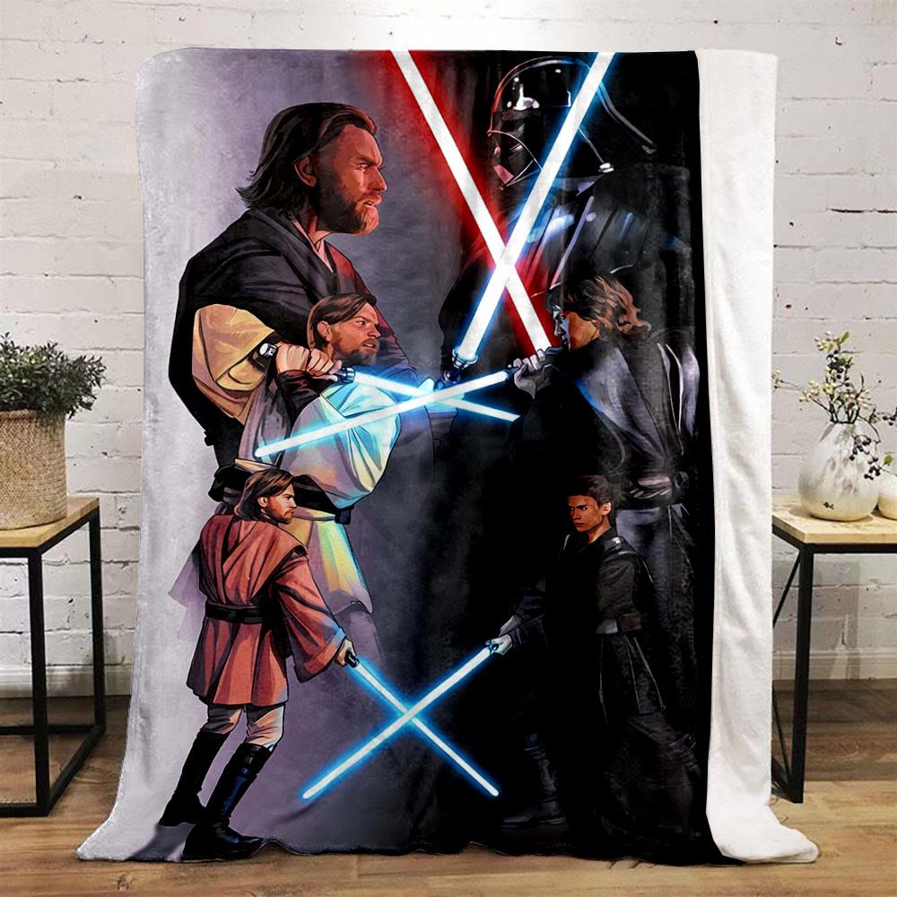 Characters Duel with Lightsabers On Contrasting Light and Dark Backgrounds. for All Seasons Blanket Lunch Break Throw Gift