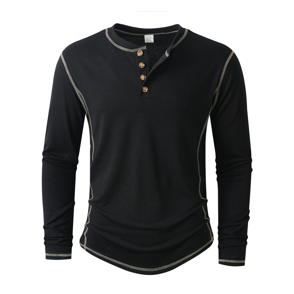 Men'S Button Up Long Sleeved Fashionable Casual Sports Top