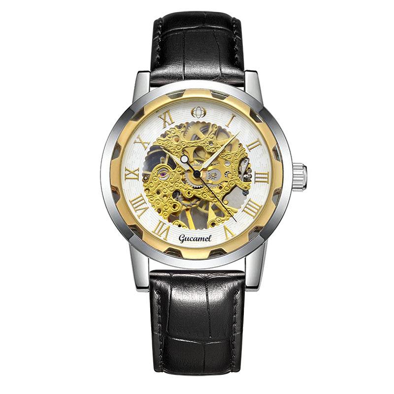Top Brand New Fashion Watch Steel Band Hollow Gold Manual Mechanical Waterproof Luminous Watch