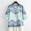 Damska Letnia Moda Koszula z Dekoltem V i Rękawem 3/4 Casual Luźny Krój Top z Wzorem Vintage