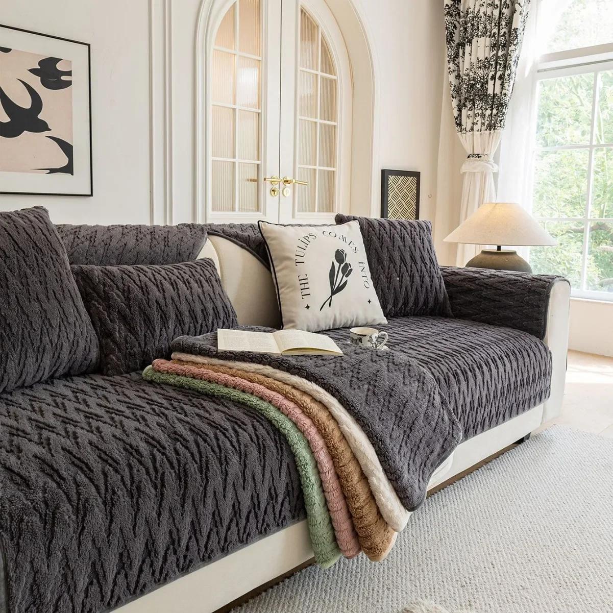 

Cotton Velvet Plush Sofa Cushion Four Seasons Universal Non-Slip Cushion Advanced Sense Sofa Cover Sofa Towel 70x70