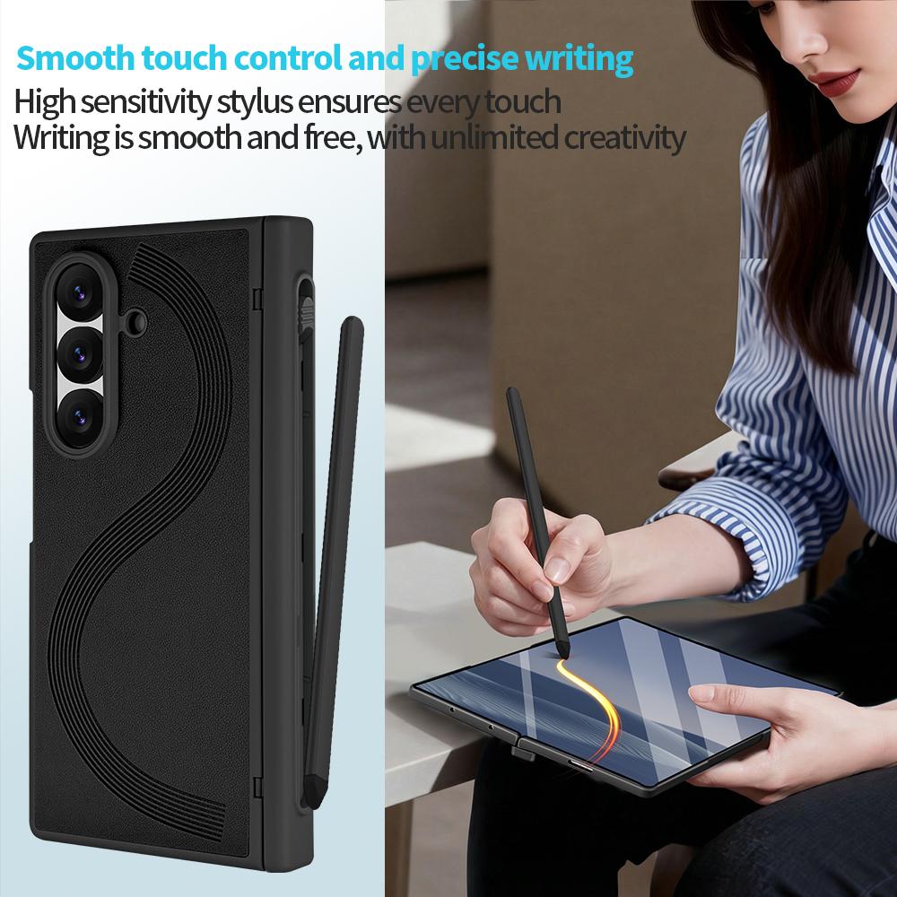 Business Magnetic Hinge Protect Leather Case for Samsung Galaxy Z Fold 8 7 6 with Anti-peep Glass Screen Film & S Pen Slot Cover