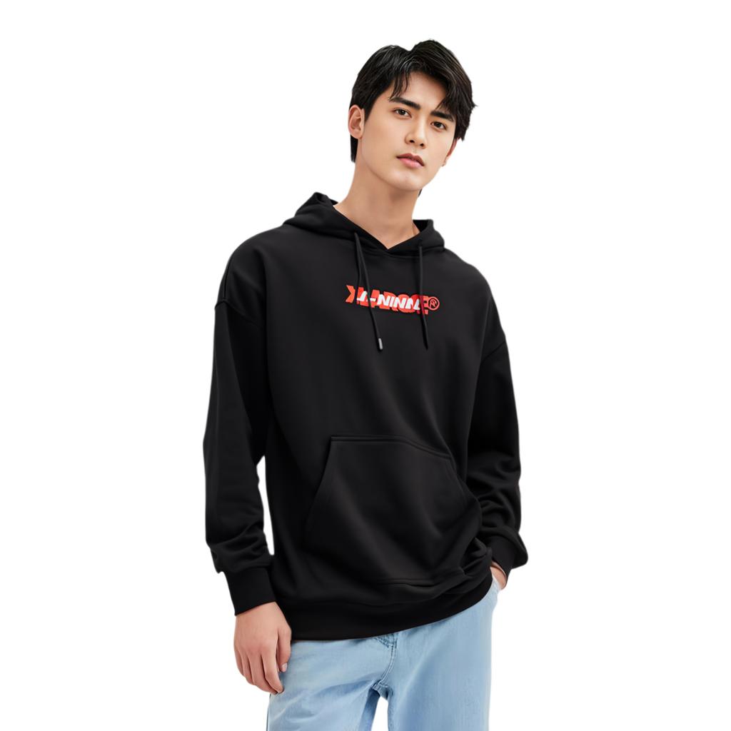 Li Ning X Xlarge Collaboration Sports Fashion Series Loose Pullover Hoodie Men Hoodies Black AWDNC87-2