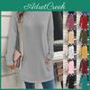 Womens Casual Color Solid Fashion Long Sleeve Loose Crewneck Pocket Top
