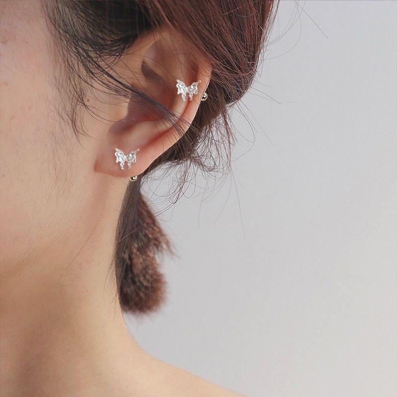 Silver Molten Lava Butterfly Stud Earrings - Screw-on High-quality Pierced Earrings with No Need To Remove The Jewelry