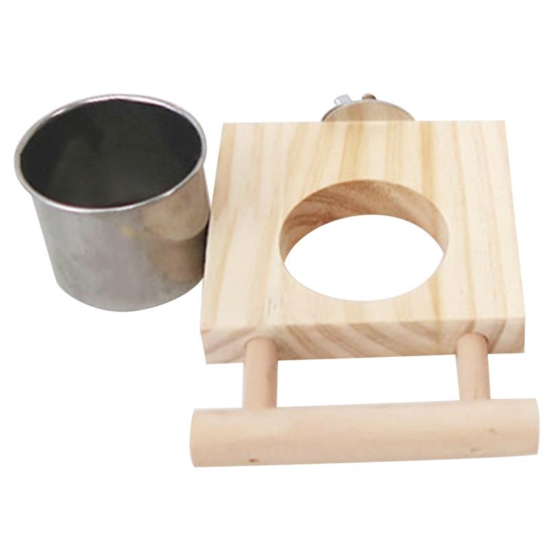 

Bird Feeding Cup Cage Hanging Parrot Feeder Stainless Steel Food Water Bowls with Platform Perch for African Greys Budgies