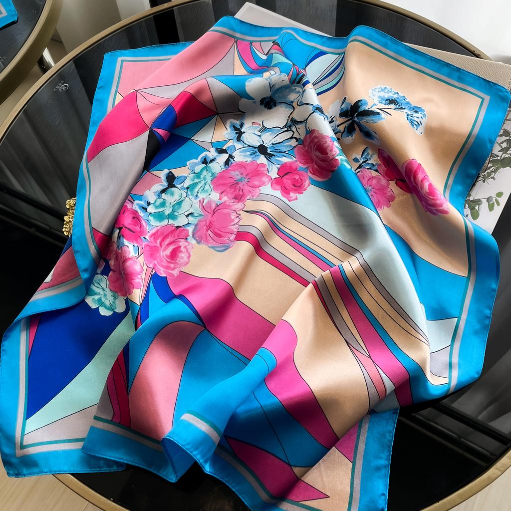 2025 New Luxury Square Silk Scarf for Women Hijab Hair Bands Neckerchief Female Satin Shawl Ribbon Headband Neck Fashion Bandana